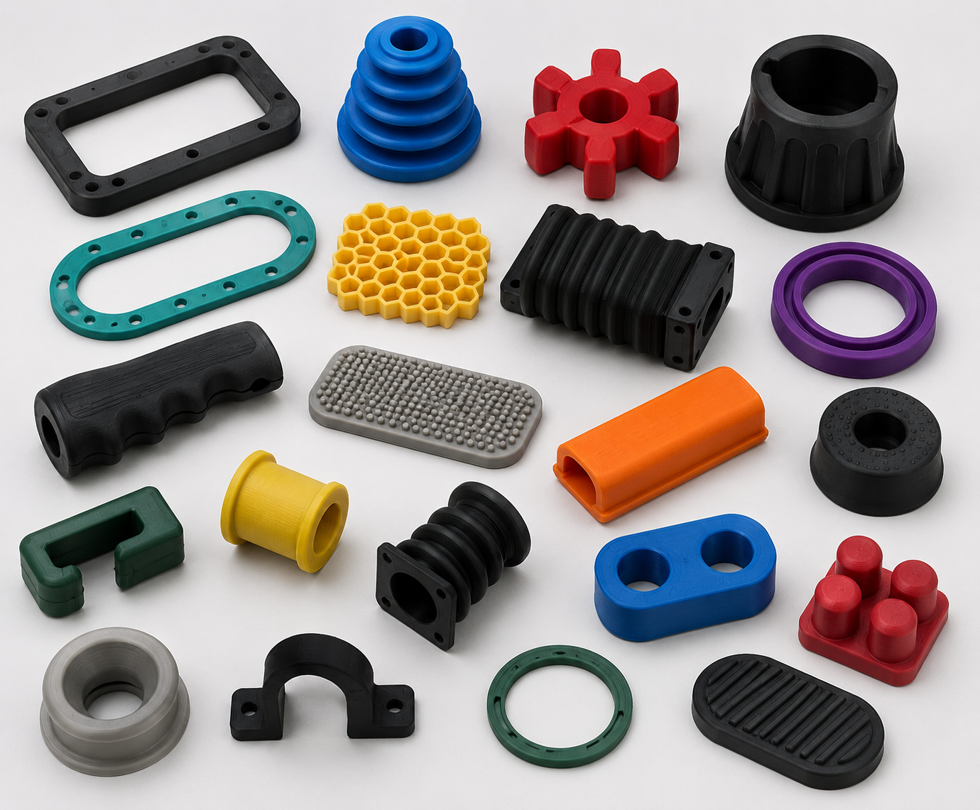 TPU flexible 3D printed parts for damping, gripping, and sealing
