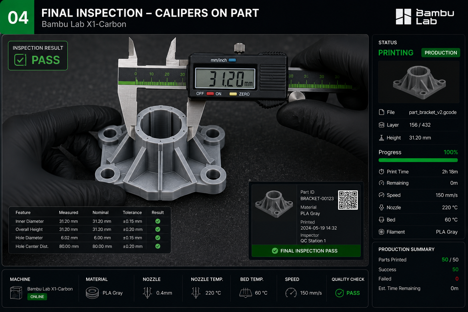 Calipers measuring 3D printed part